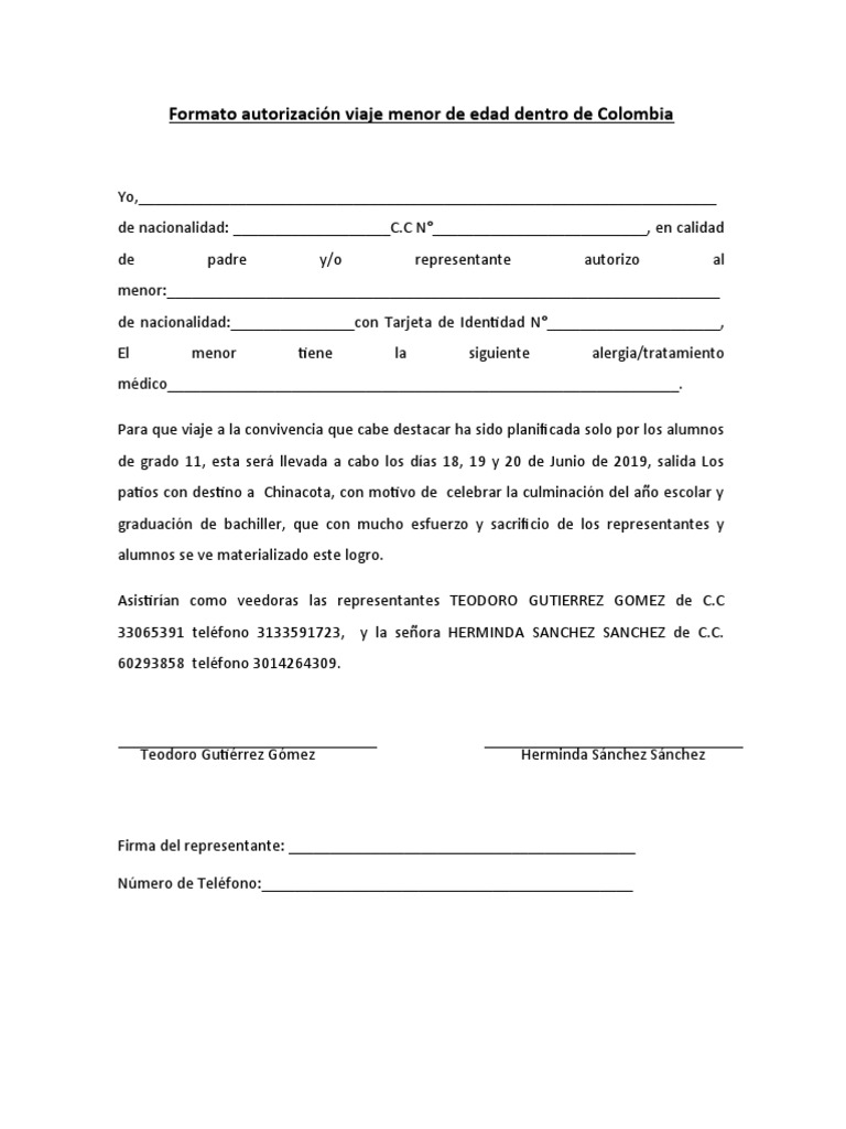 Permiso de Viaje para Menores en Colombia | PDF
