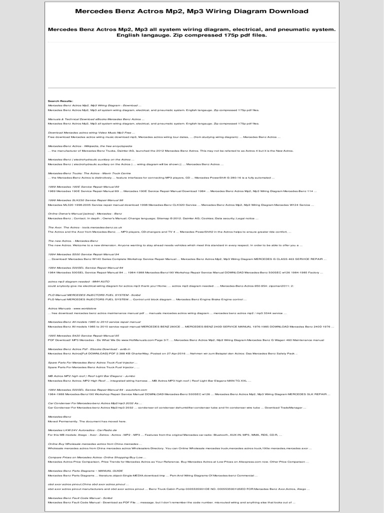 Mercedes Benz Actros Service Manual Pdf