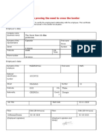 Certificate Proving The Need To Cross The Border: Employer's Data