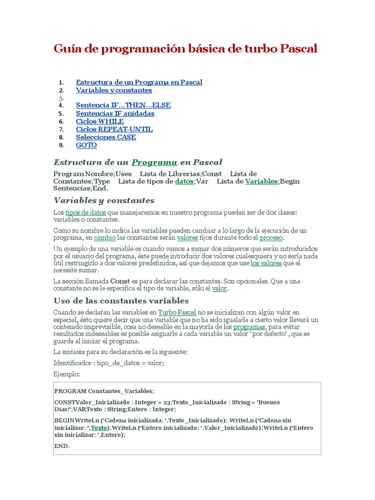 Guía básica de Turbo Pascal | PDF | División (Matemáticas) | Programa ...