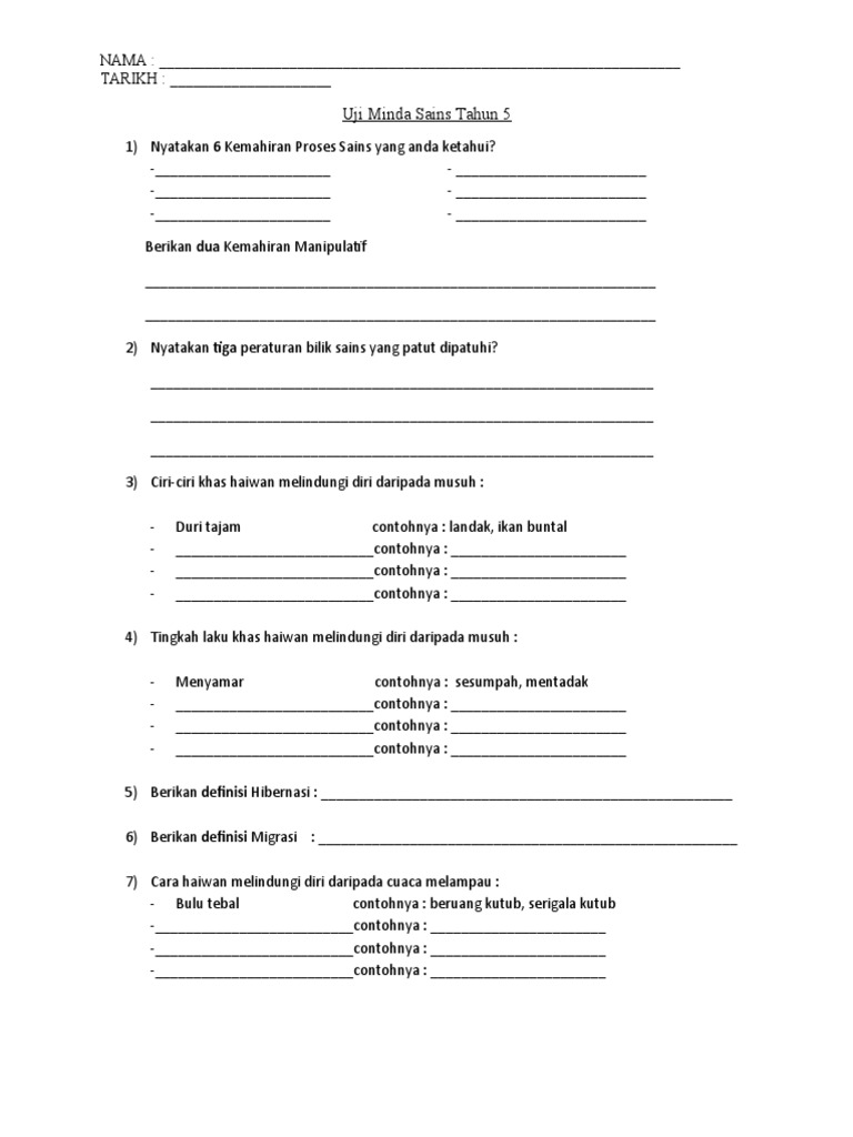 Uji Minda Sains Tahun 5 Pdf