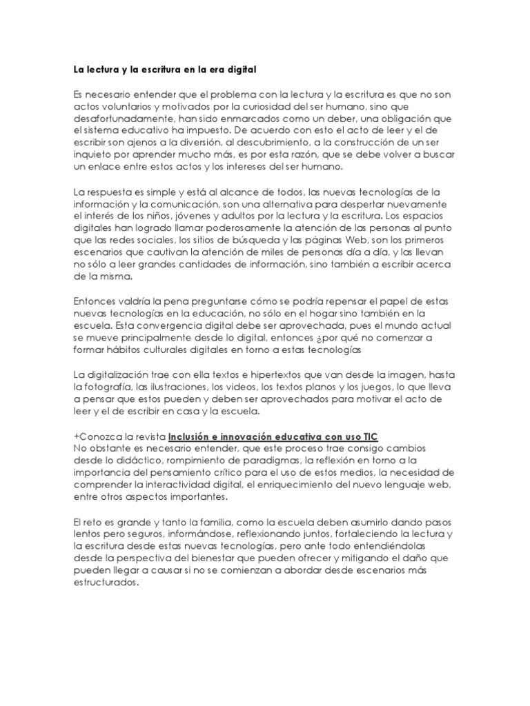 Lectura y escritura en la digitalidad | PDF | Tecnología de información ...