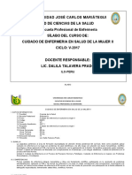 Silabo de Cuidado de Enfermería en Salud de La Mujer II