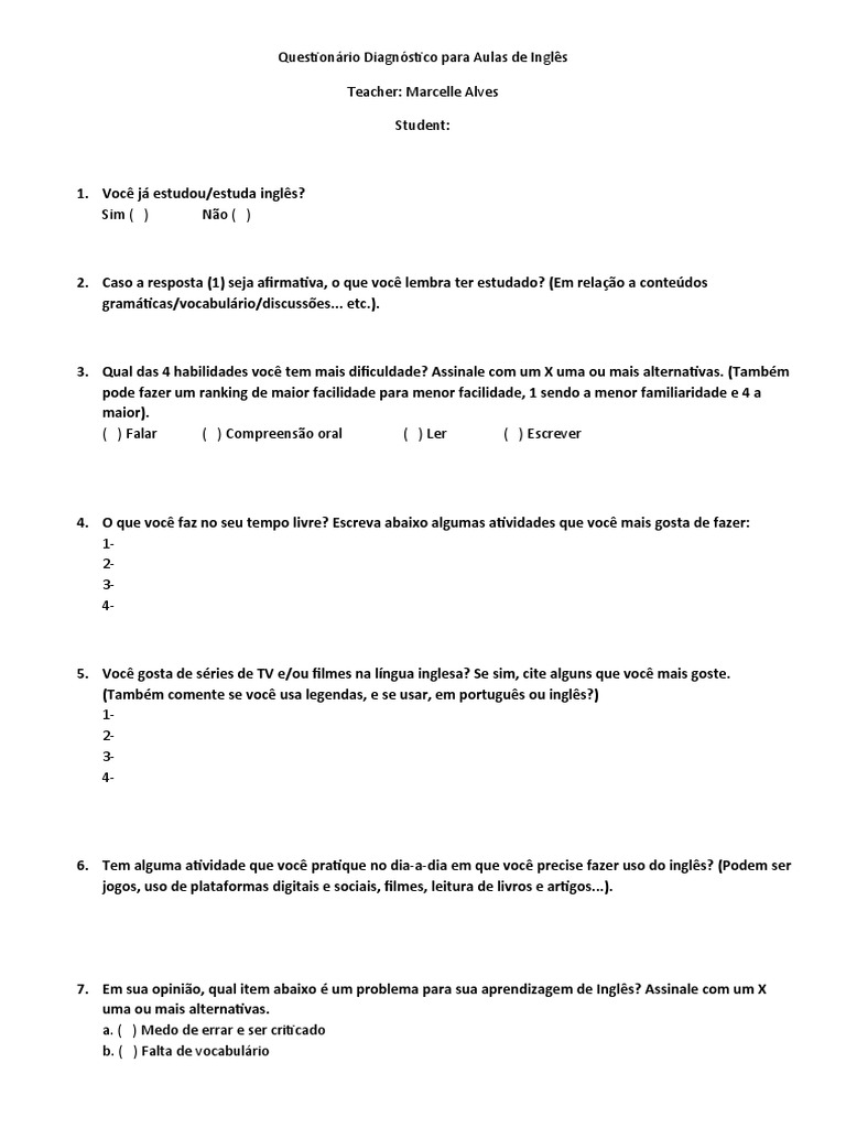 Resposta referente a Questão 1 do Questionário Diagnóstico Inicial