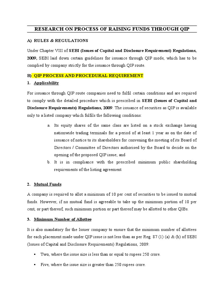 QIP Fundraising Process and Guidelines | PDF | Stocks | Financial Markets