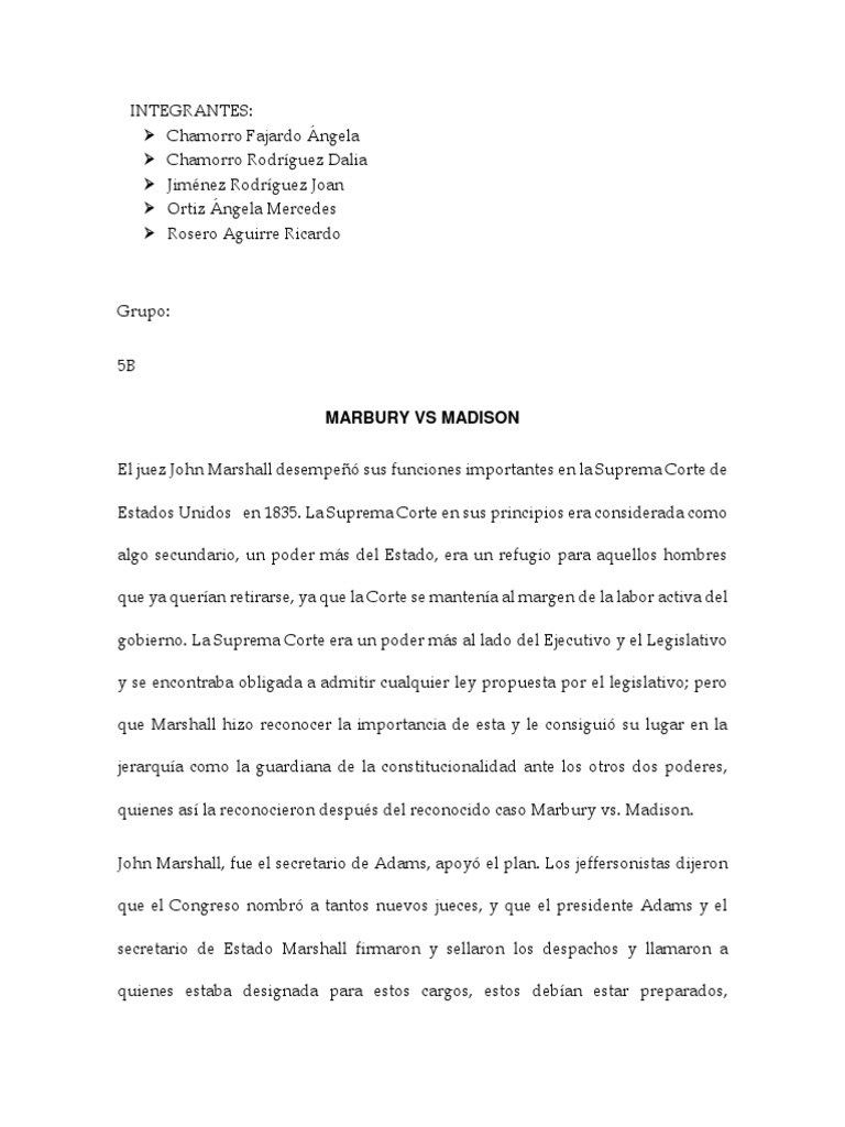 Análisis del caso Marbury vs Madison | PDF | John Marshall | Constitución