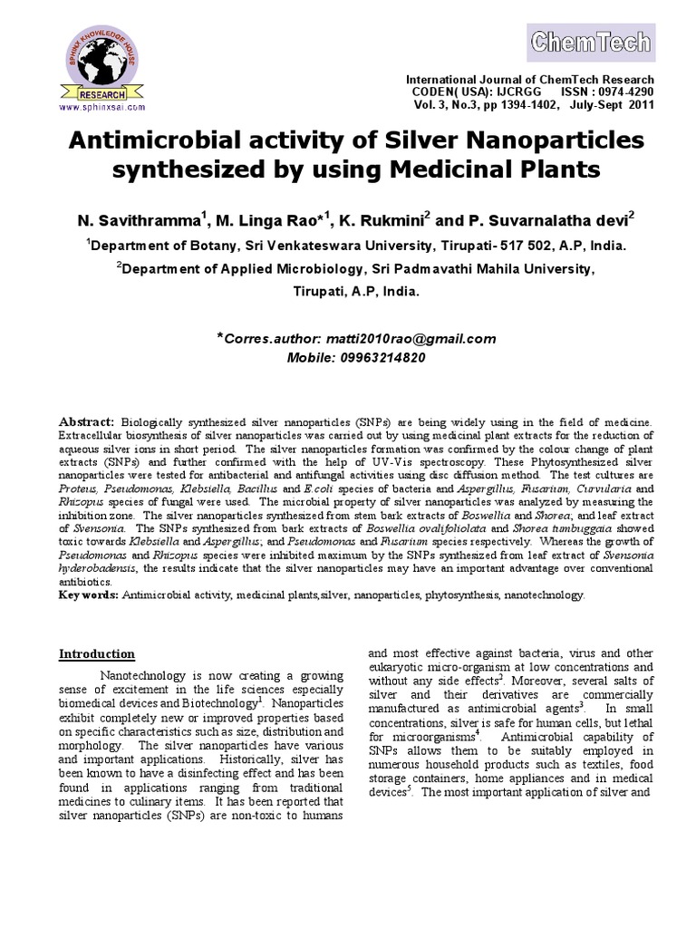 Antimicrobial Effects of Silver Nanoparticles | PDF | Silver ...