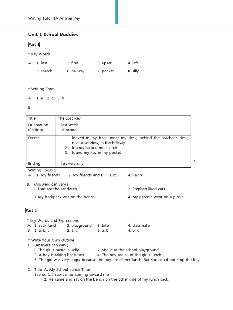 Writing Tutor 1A Answer Key | PDF | Rainforest | Sports