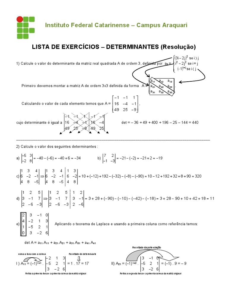 Lista de Exercícios sobre Determinantes | PDF | Determinante | Matriz ...