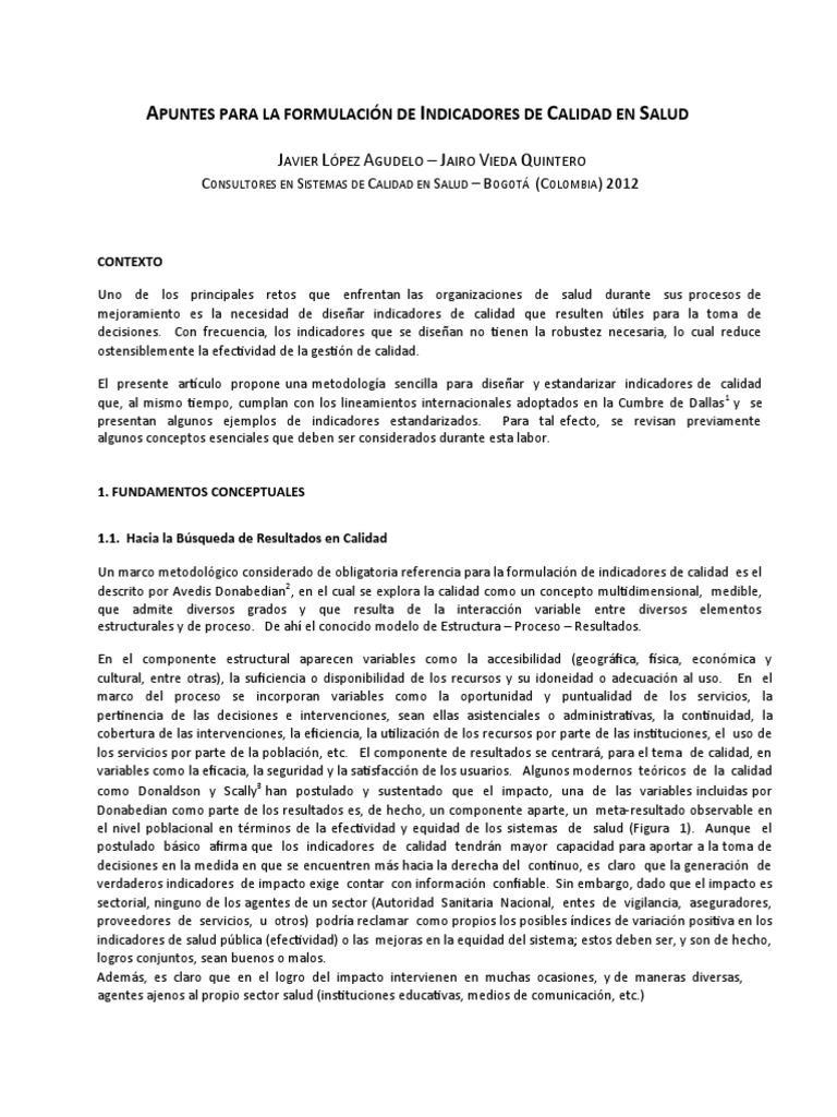 Formulación de Indicadores de Calidad en Salud | PDF | Validez ...