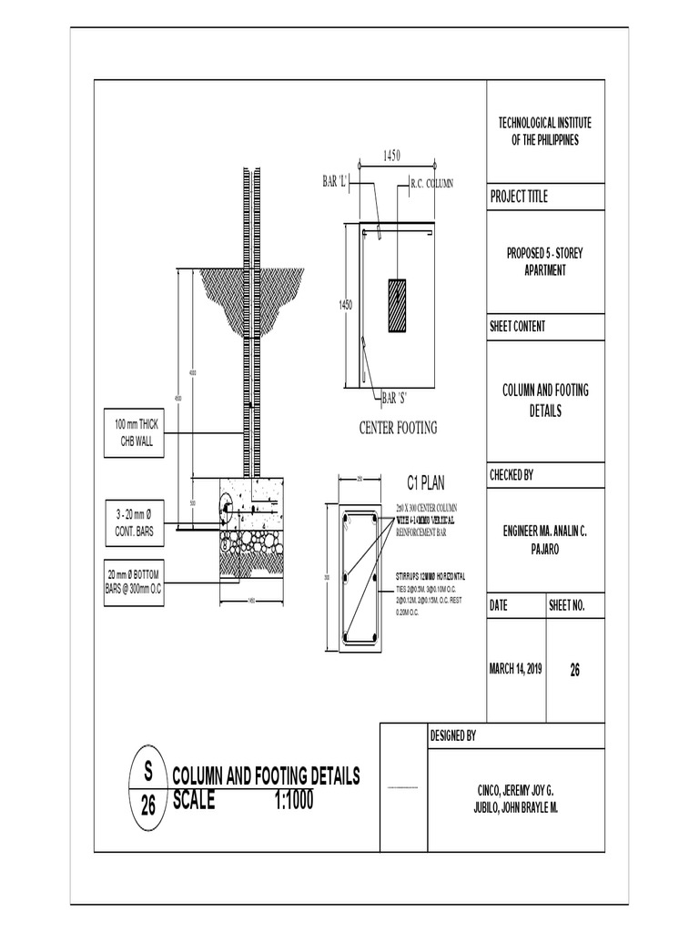 Scale 1:1000: Column and Footing Details | PDF