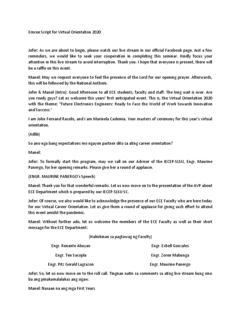 Master Of Ceremony Script For Orientation Programme The Best Master Of Ceremony Text