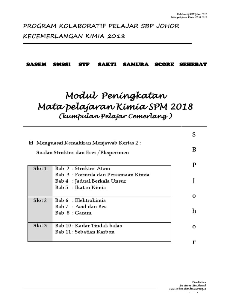 2018 Sbp Johor18 Modul Peningkatan Kimia Sbp Pdf