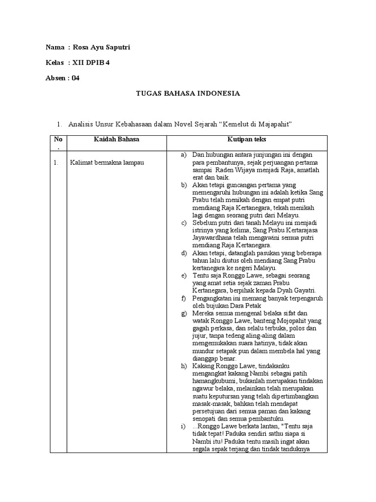 04 Xii Dpib 4 Rosa Ayu Saputri Analisis Kebahasaan Dalam Novel Sejarah Pdf