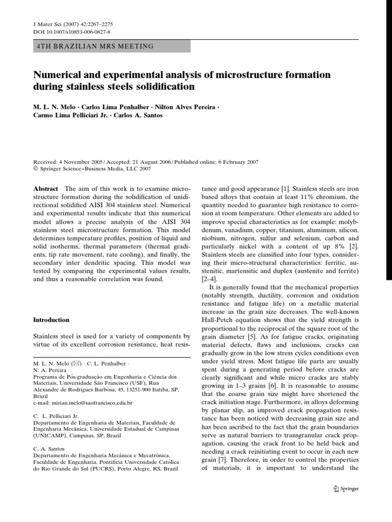 Numerical and Experimental Analysis of Microstructure Formation During ...