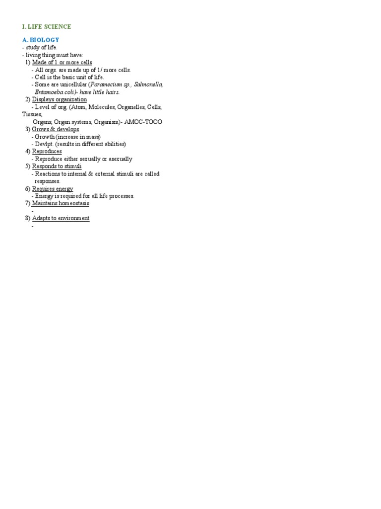 Life Science Overview for Exams | PDF
