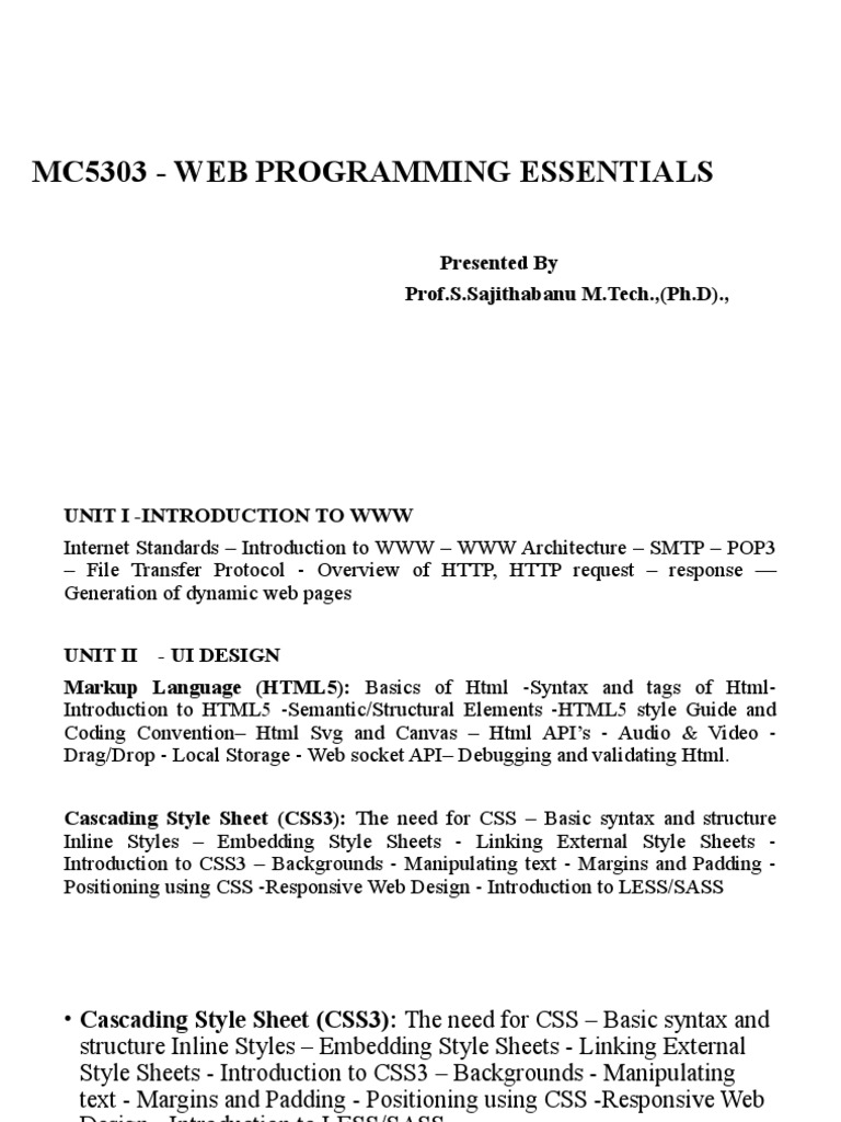 MC5303 - Web Programming Essentials | PDF | Cascading Style Sheets ...