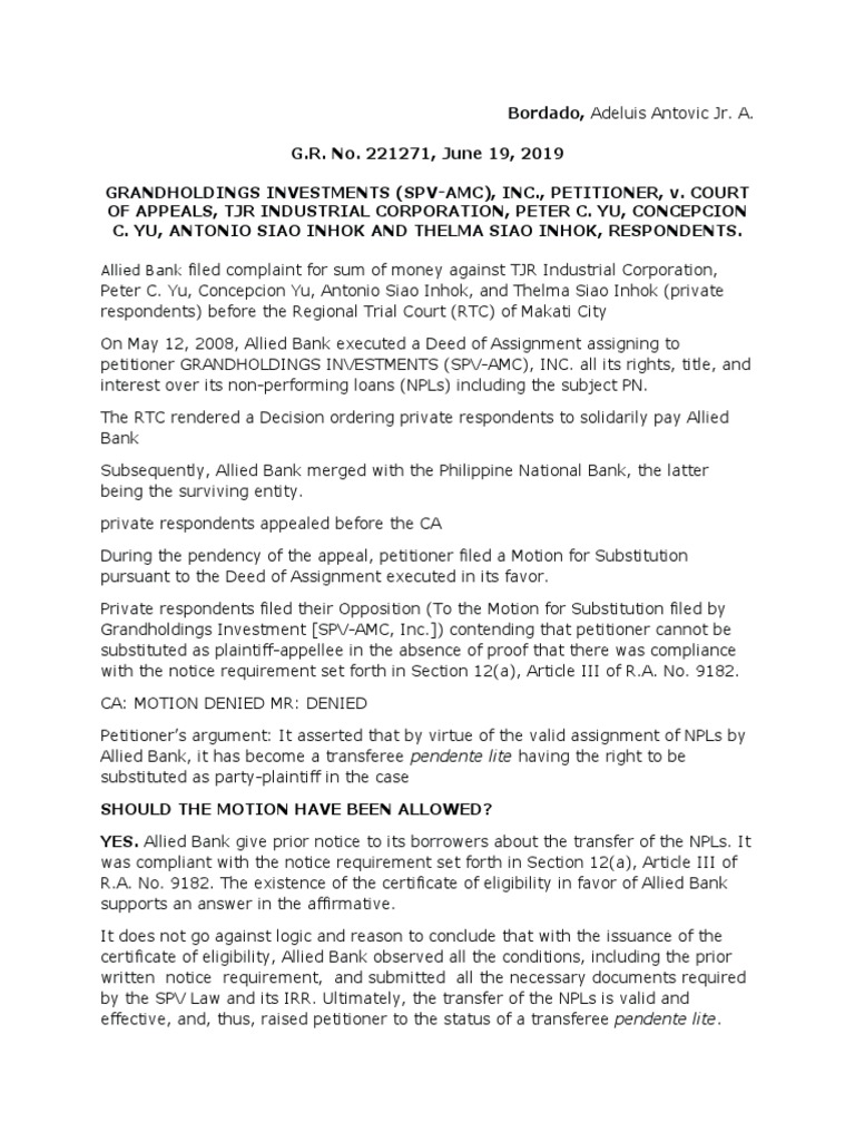 Substitution Rights in NPL Cases | PDF | Courts | Government Information