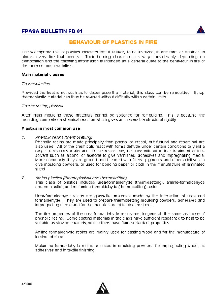 Plastics Fire Behavior Guide | PDF | Thermoplastic | Plastic
