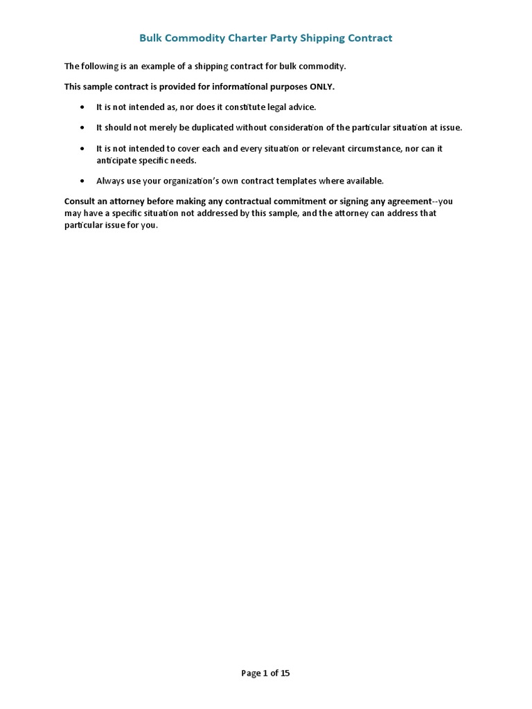 Bulk Commodity Charter Party Contract | PDF | Bill Of Lading | Cargo