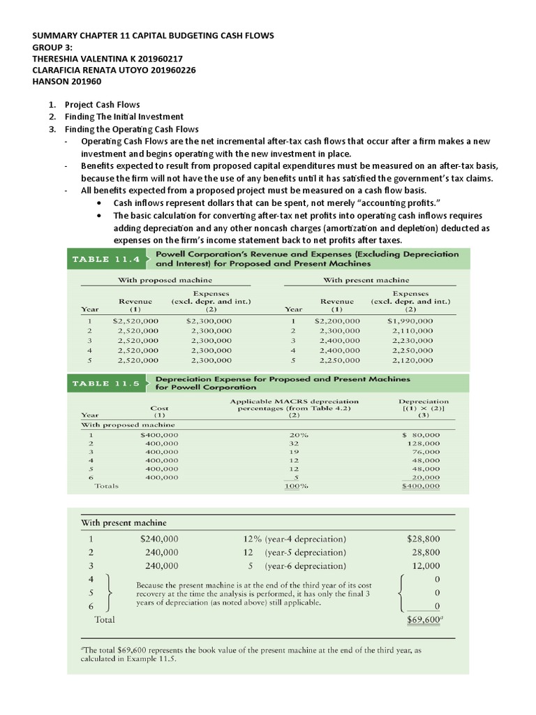 Capital Budgeting Cash Flow Summary | PDF