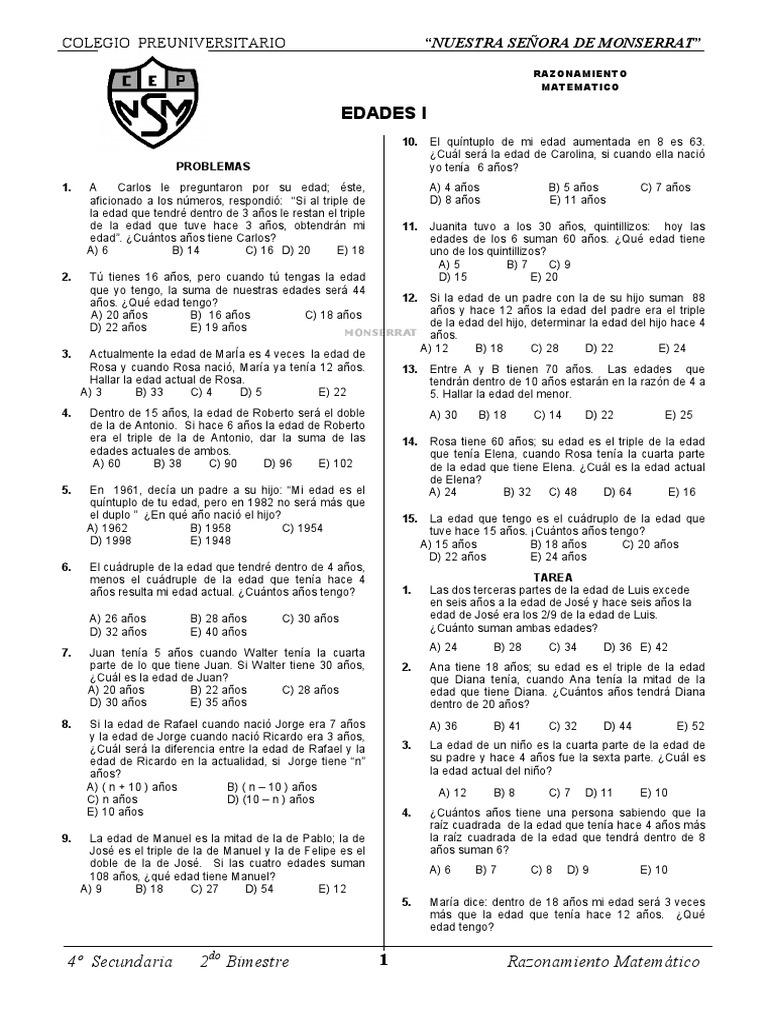 Problemas de Edades para Secundaria | PDF | Deportes | Violencia