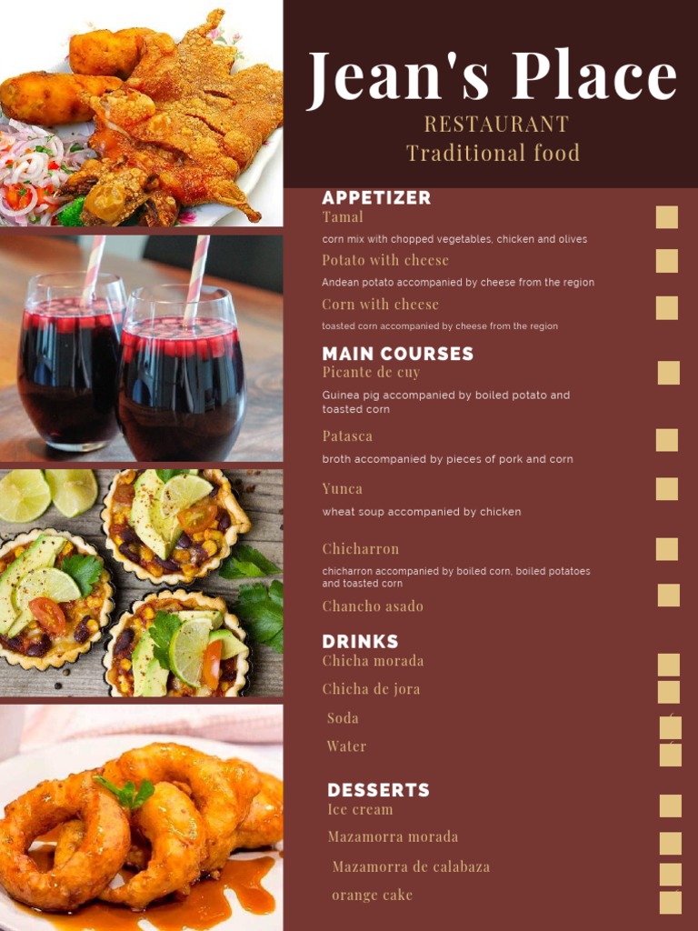 Jean's Place: Restaurant Traditional Food | PDF