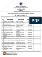Department of Education: Orientation For Modular Learning To Parents and Guardians Attendance Sheet