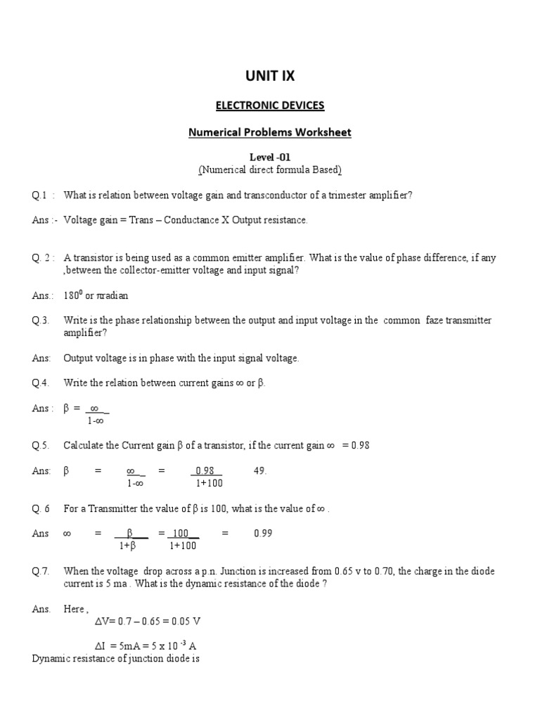 Transistor Electronics Numerical Problems PDF Bipolar Junction