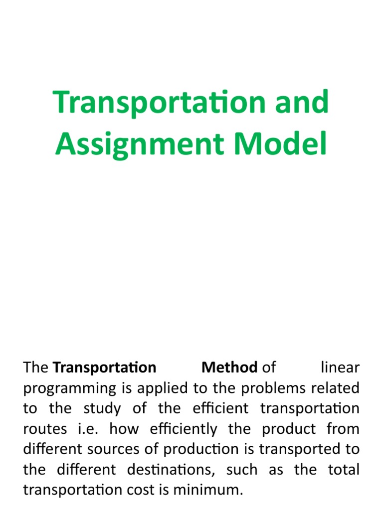 Transportation and Assignment Model-LP | PDF | Mathematical ...