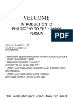 Welcome: Introduction To Philosophy To The Human Person