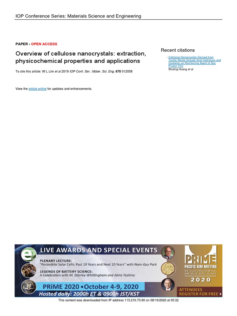 Cellulose Nanocrystals: Extraction & Applications | PDF | Cellulose ...