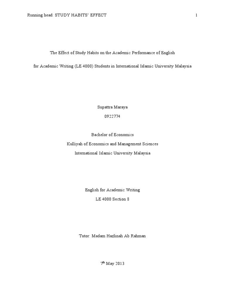Study Habits and Academic Performance | PDF | Academic Dishonesty ...