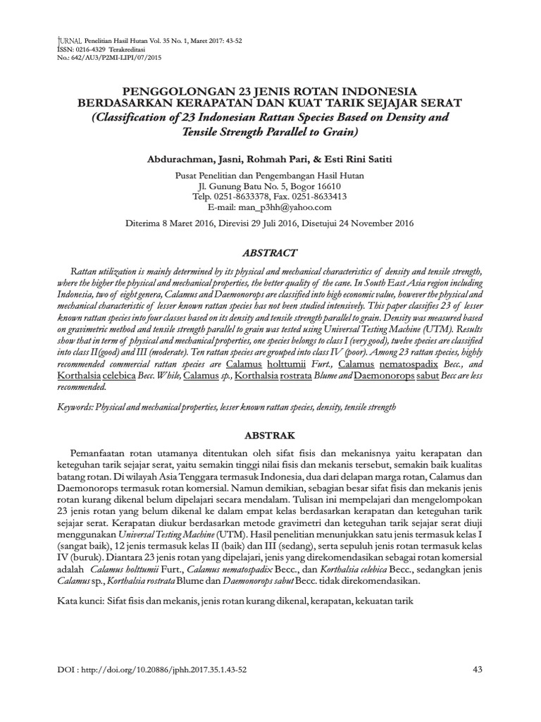 Classification of 23 Indonesian Rattan Species Based On Density and ...