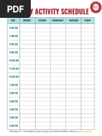 Weekly Activity Schedule Templates