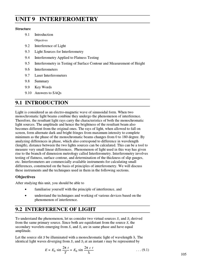 Interferometer Notes PDF | PDF | Interferometry | Interference (Wave ...
