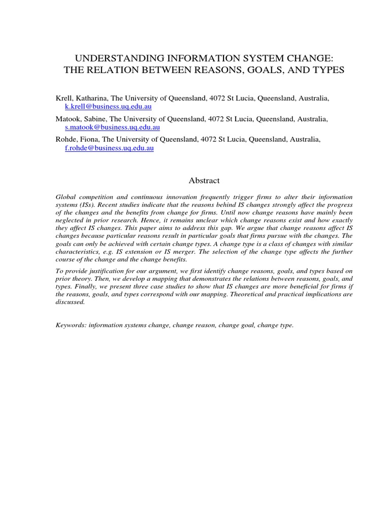 Reasons and Goals for IS Change | PDF | Goal | Reason