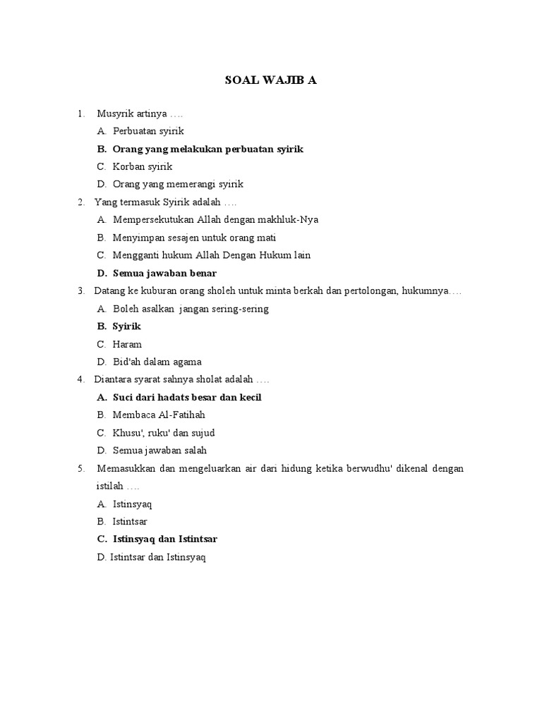Soal Tsaqofah Islamiyah