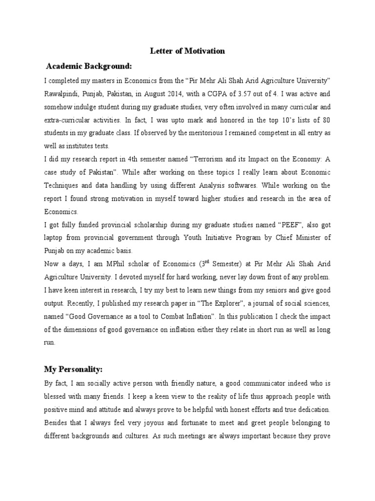 Letter of Motivation Academic Background | PDF | Graduate School ...