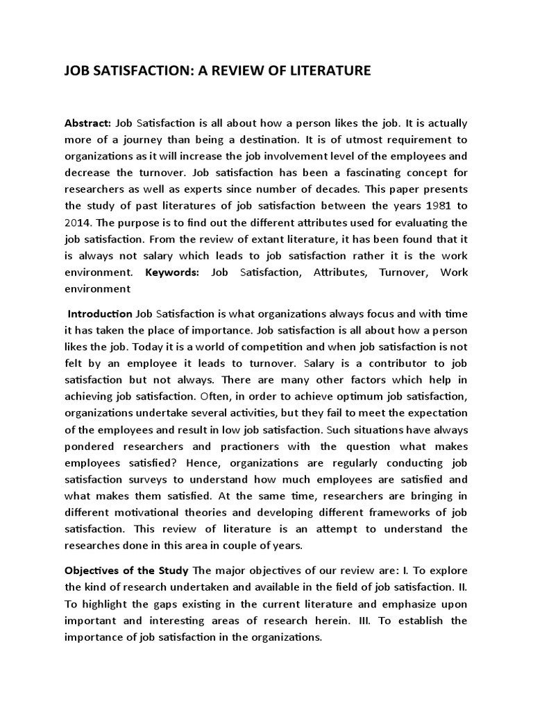 Job Satisfaction: A Review of Literature | PDF | Job Satisfaction ...
