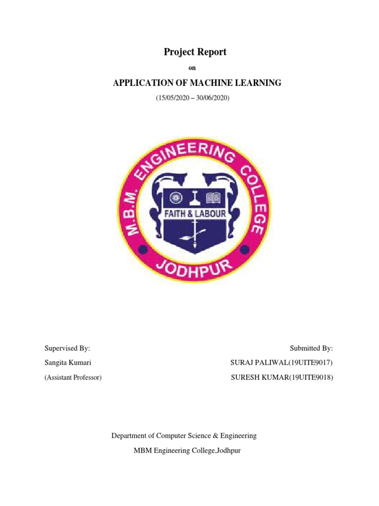 Project Report: Application of Machine Learning | PDF | Machine ...