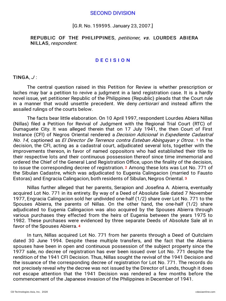 The Central Question Raised Whether Prescription or Laches May Bar a