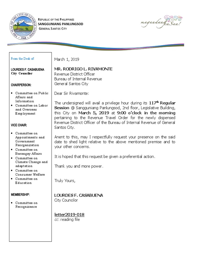 Mr. Rodrigo L. Rivamonte: Sangguniang Panlungsod | PDF