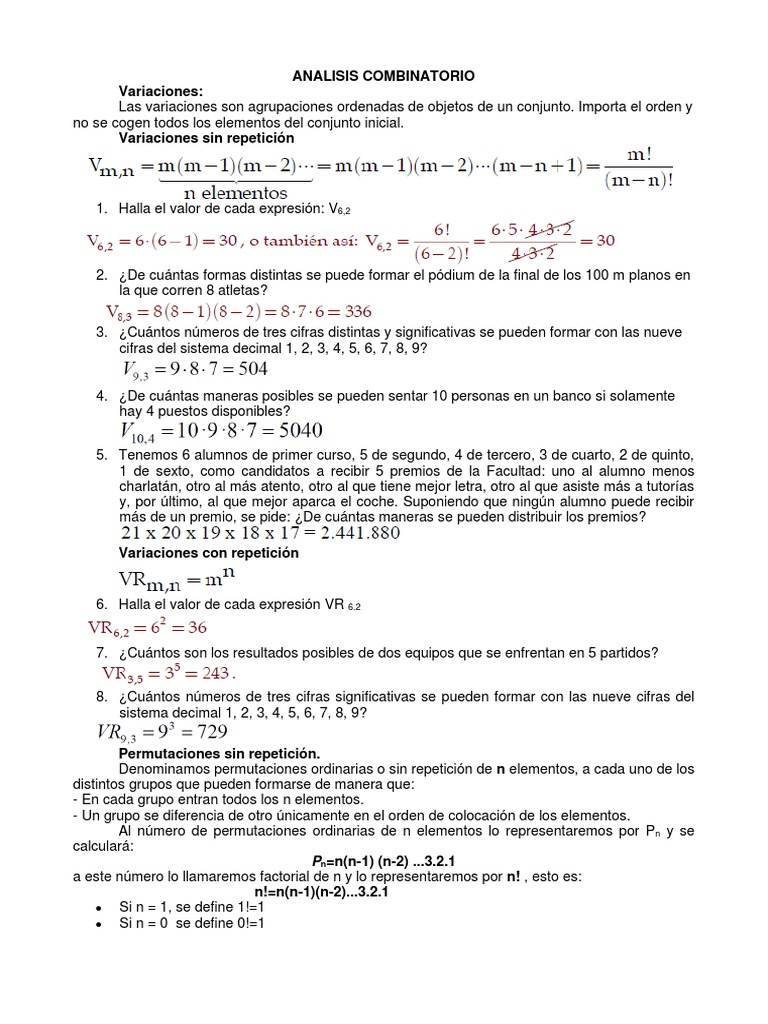 Análisis de Combinatoria y Permutaciones | PDF | Permutación | Combinatoria