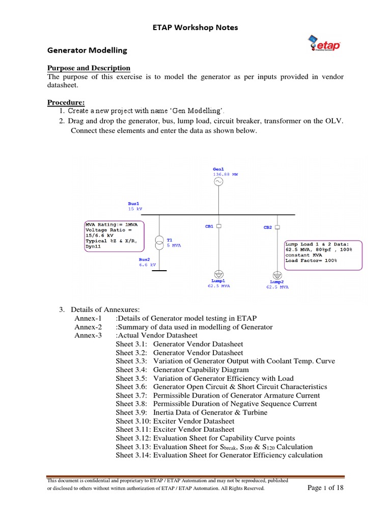 ETAP Generator Modeling Workshop Guide | PDF | Electric Generator ...