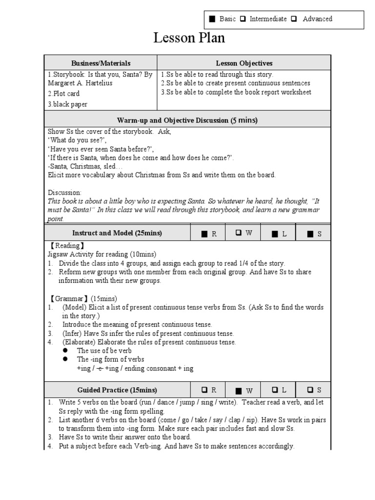Lesson Plan: Basic Intermediate Advanced | PDF | Symbols | Linguistic ...