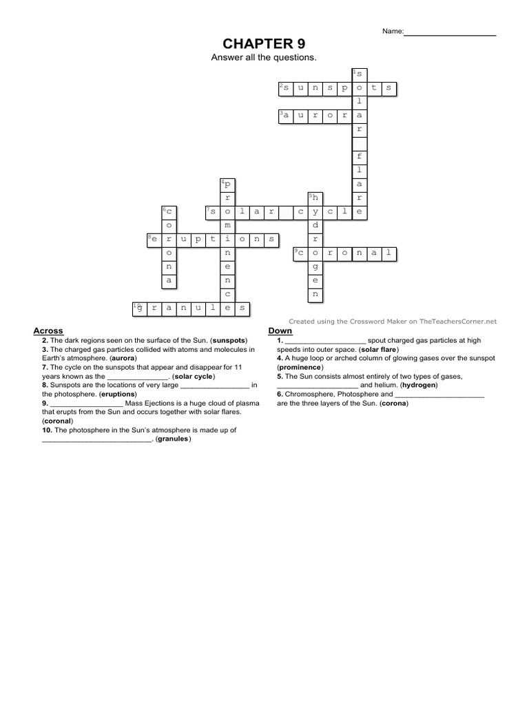 Crosswords Puzzle 1 Answer PDF Solar Flare Sun