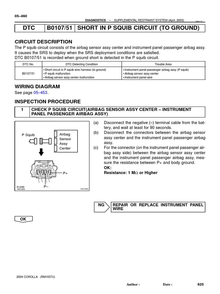 DTC B0107/51 Short in P Squib Circuit (To Ground) PDF Airbag