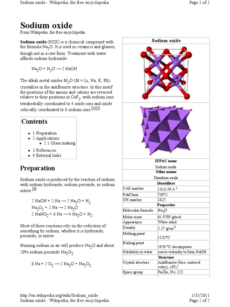 Sodiumoxide Sodium Sodium Hydroxide