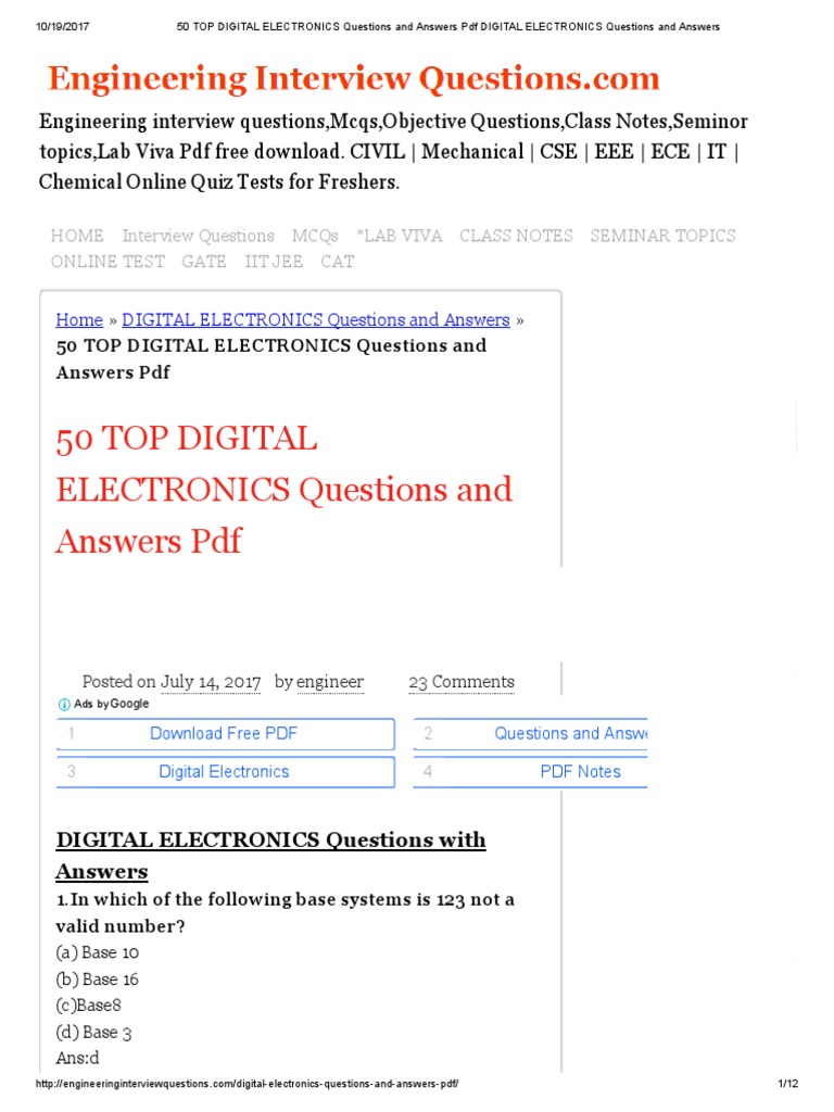 50 TOP DIGITAL ELECTRONICS Questions and Answers PDF DIGITAL